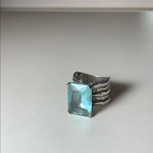 Silpada sterling silver aqua blue glass ring